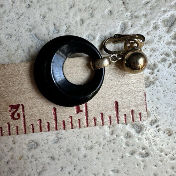 Vintage Bergere Earrings Door Knocker Clip On Gold‎ Black Tone Signed Retro 1.5" - Picture 5 of 5
